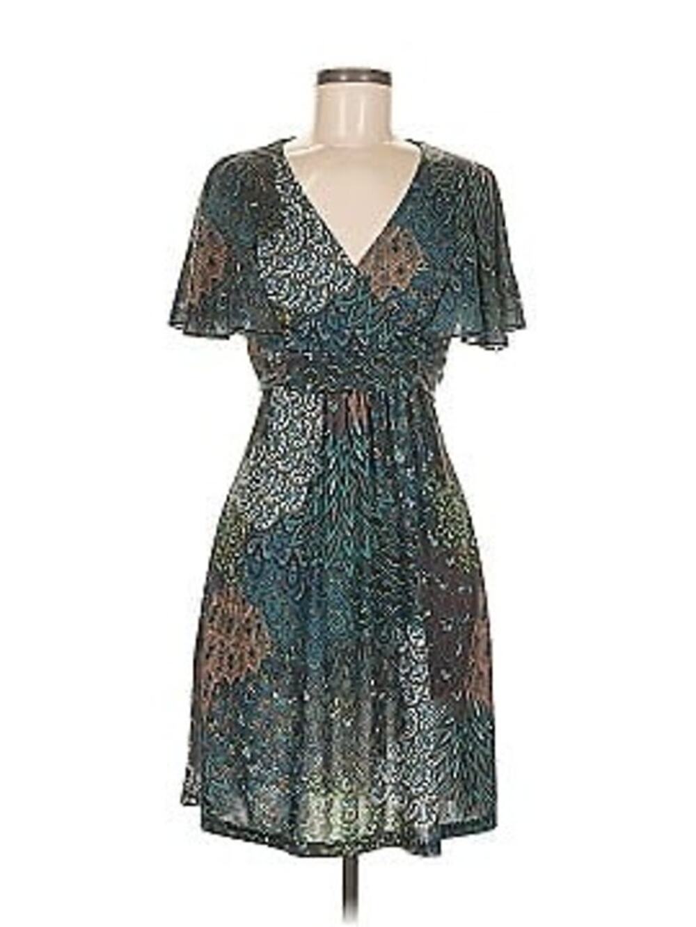 Hypnotik Dress Paisley Bohemian Womens Ruffle Sleeve Y2K Retro Hippie Wrap